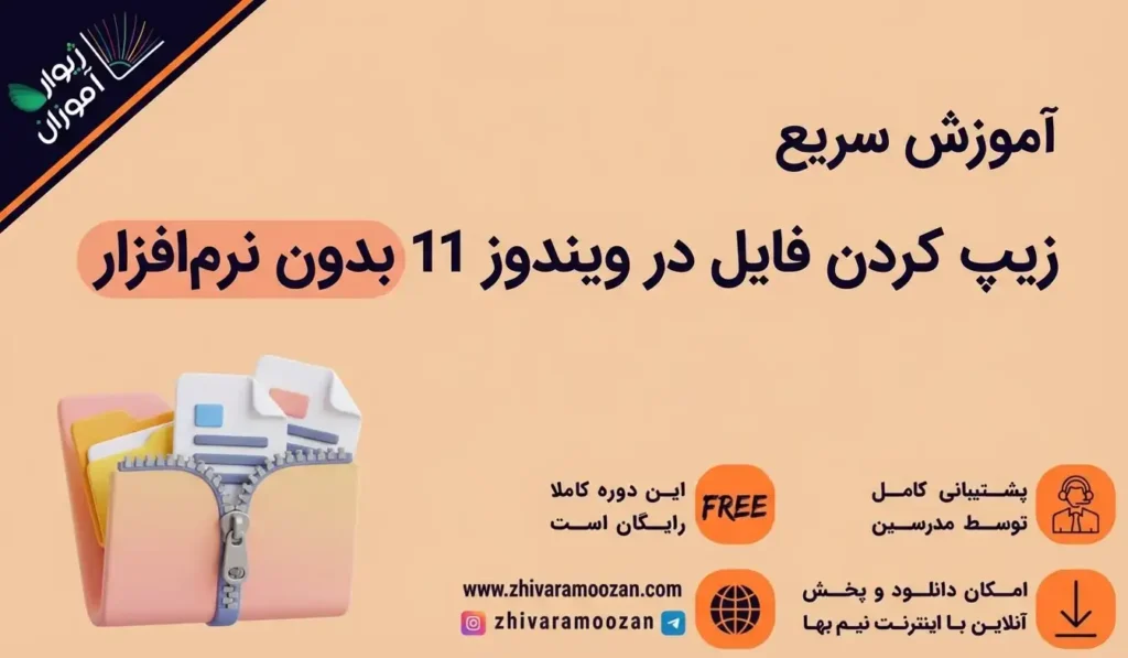 زیپ کردن فایل در ویندوز 11 بدون نرم‌افزار _ آموزش رایگان و سریع